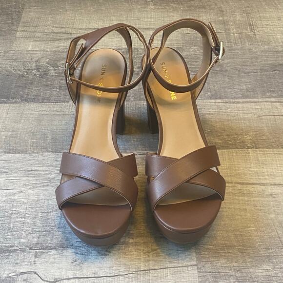 Sun + Stone Lillah Block Heel Platform Dress Sandals, Brown Women Size 11M NWOT - Picture 2 of 12